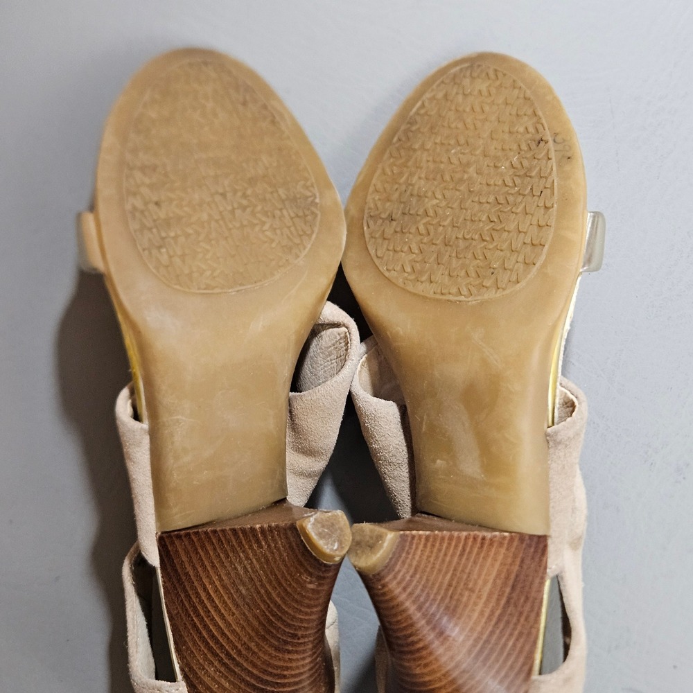 Michael Michael Kors Tan Suede Metallic Gold Cone Heel Sandals 6.5M - Picture 6 of 14